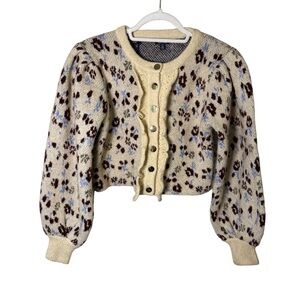 Buffalo Cream and Brown Floral Patterned Cardigan Size S Cottagecore Feminine